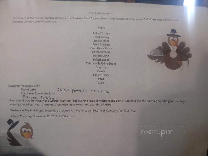 Pink Restaurant - Rowland, NC menu_pic