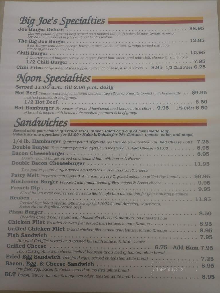 Joe's Restaurant - Alexandria, SD menu_pic