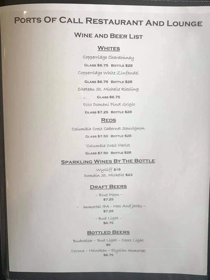 Ports Of Call Restaurant - Tacoma, WA menu_pic