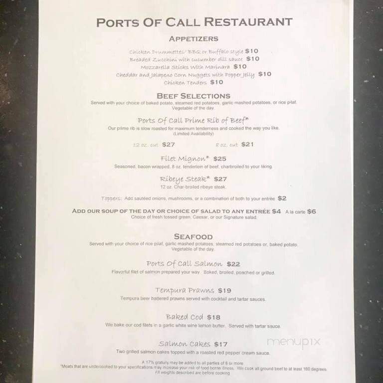 Ports Of Call Restaurant - Tacoma, WA menu_pic