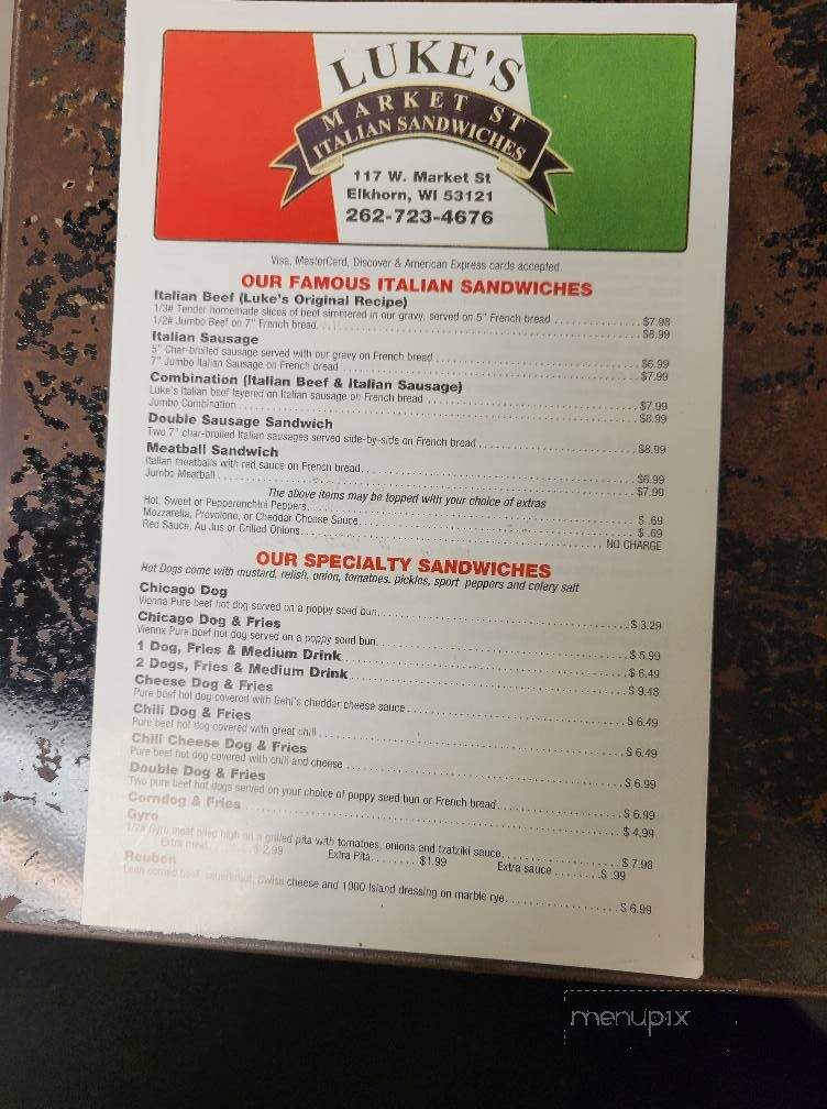 Luke's Market Street Italian - Elkhorn, WI menu_pic