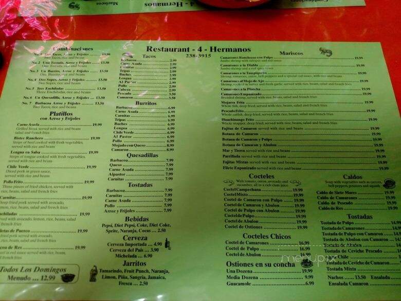 Restaurant 4 Hermanos - Paso Robles, CA menu_pic