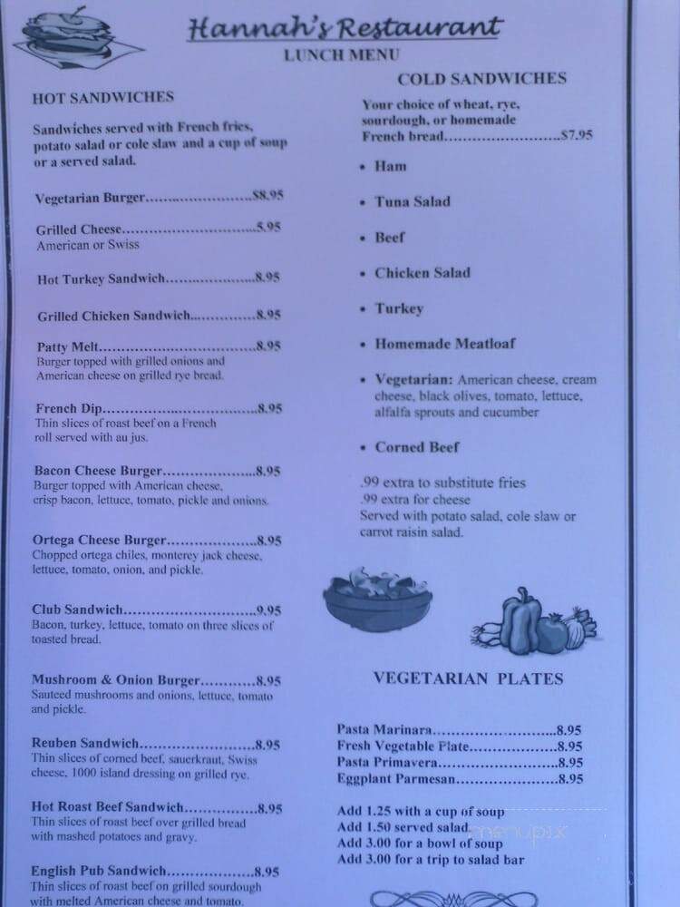 Hannah's Restaurant - San Bernardino, CA menu_pic