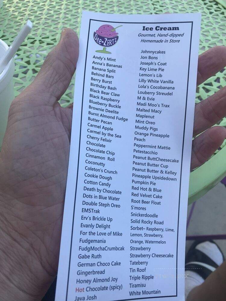 Dee-Zertz - Berne, IN menu_pic