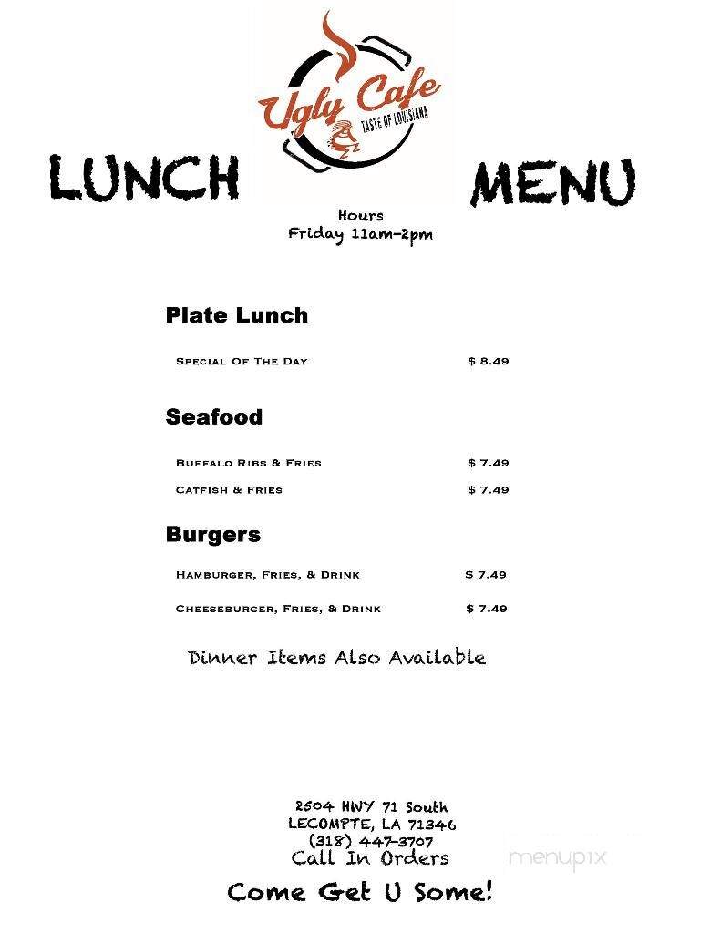 Ugly Cafe - Lecompte, LA menu_pic