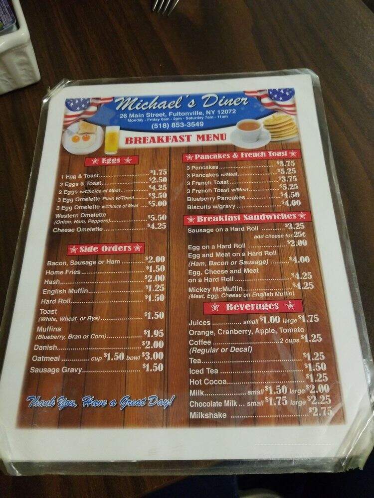 MICHAELS DINER - Fultonville, NY menu_pic