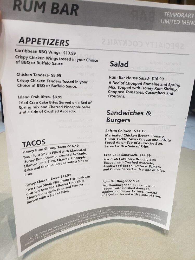 Original Rum Bar and Grill - Charlotte, NC menu_pic