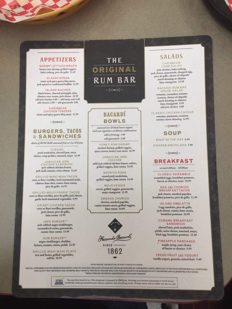 Original Rum Bar and Grill - Charlotte, NC menu_pic
