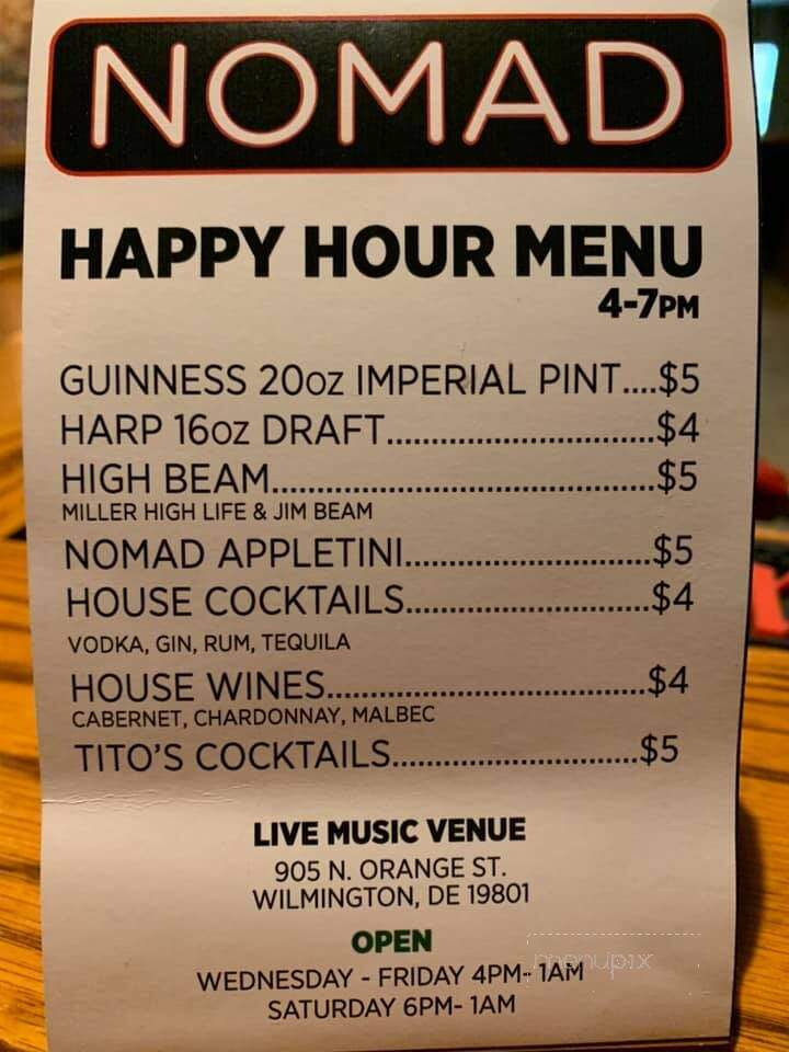 The Nomad Bar - Wilmington, DE menu_pic
