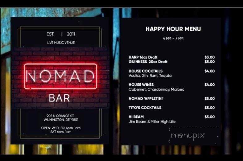 The Nomad Bar - Wilmington, DE menu_pic