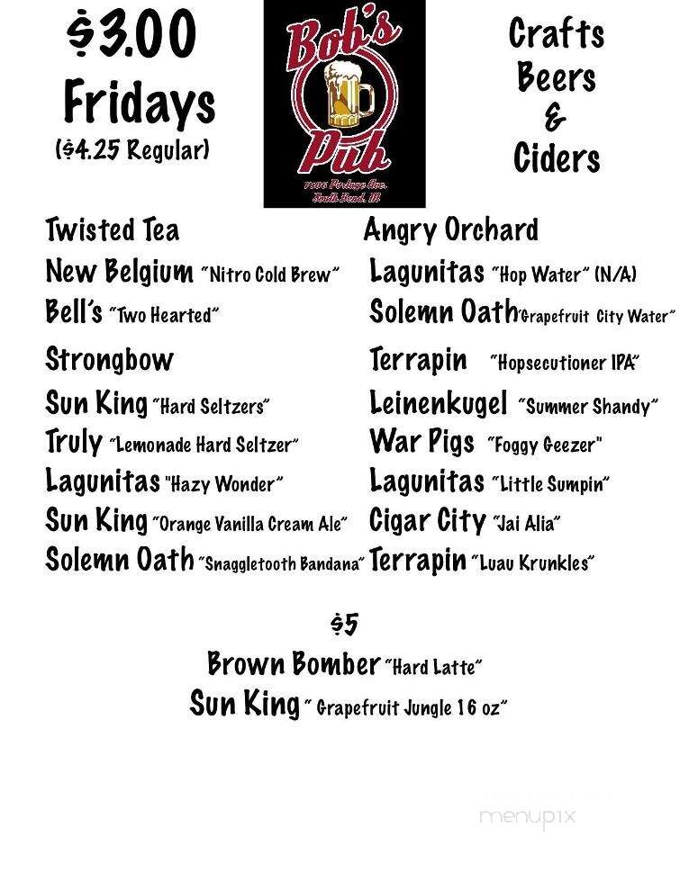 Bob's Pub - South Bend, IN menu_pic