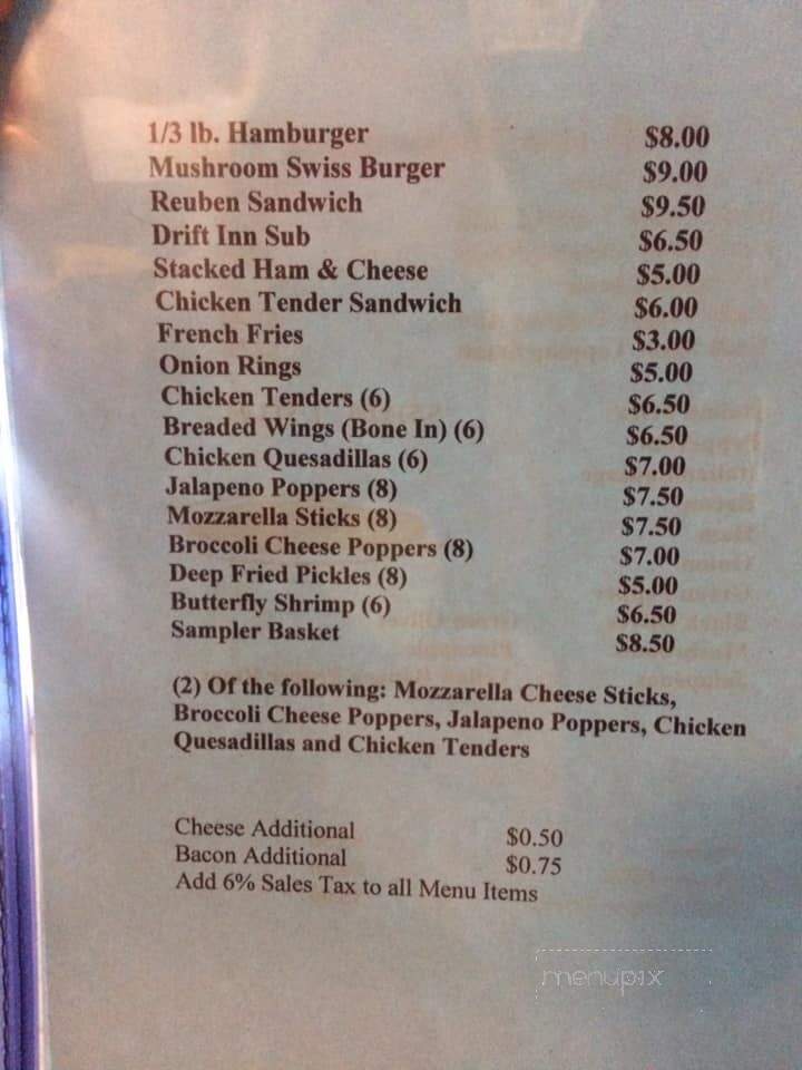 Drift-Inn Bar & Pasty Kitchen - Calumet, MI menu_pic