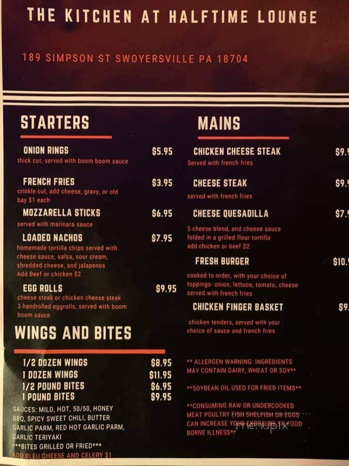Halftime Lounge - Kingston, PA menu_pic
