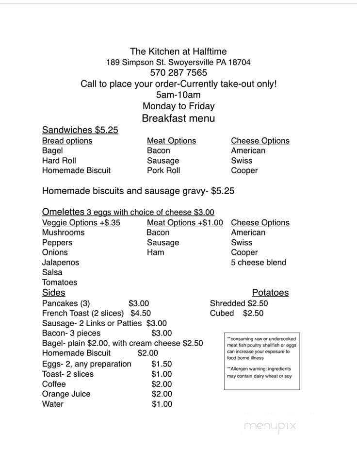 Halftime Lounge - Kingston, PA menu_pic