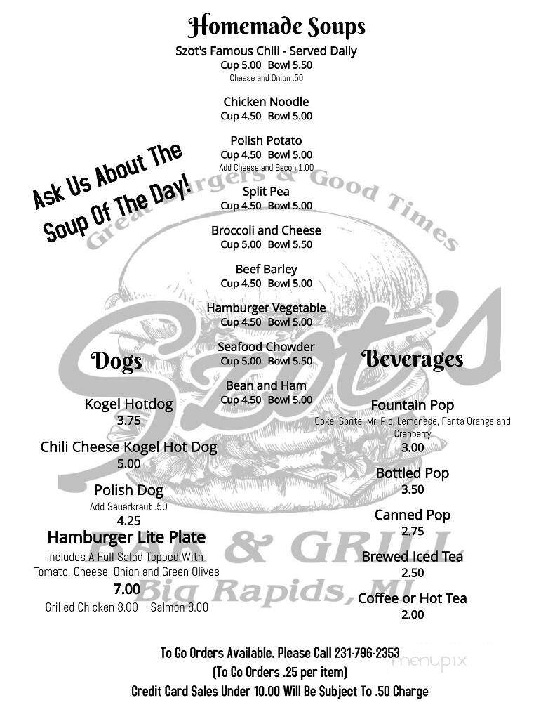 Szots Bar & Grill - Big Rapids, MI menu_pic
