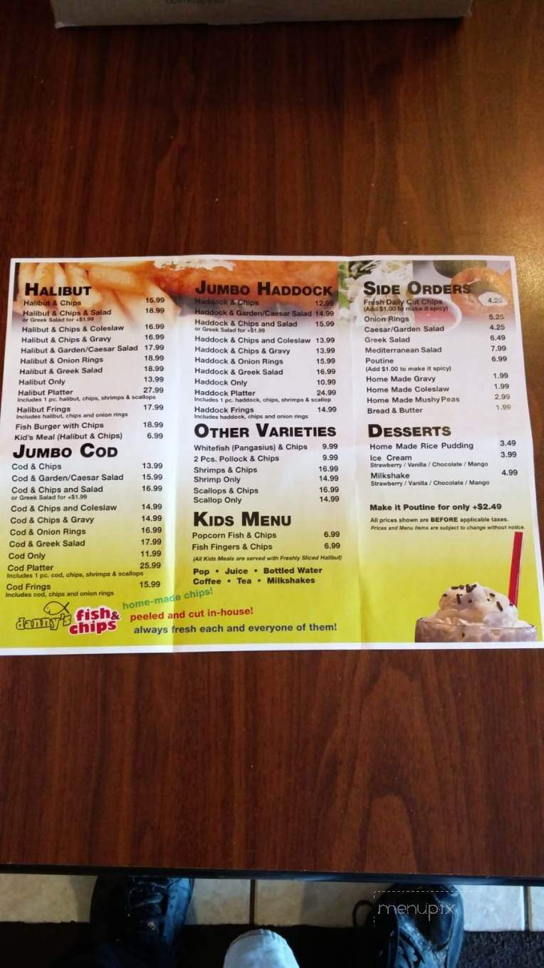 Danny's Fish & Chips - Markham, ON menu_pic