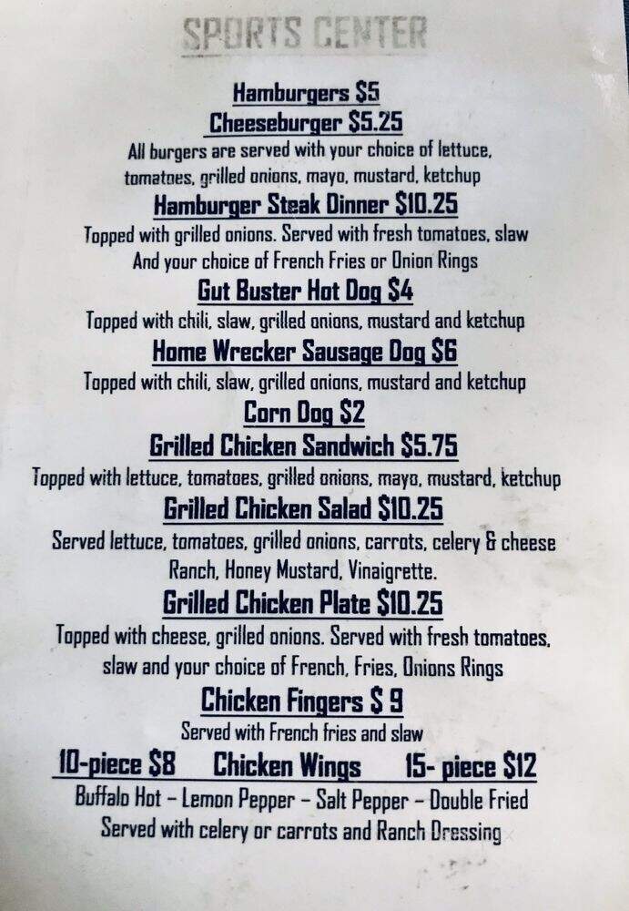 Sports Center - Augusta, GA menu_pic