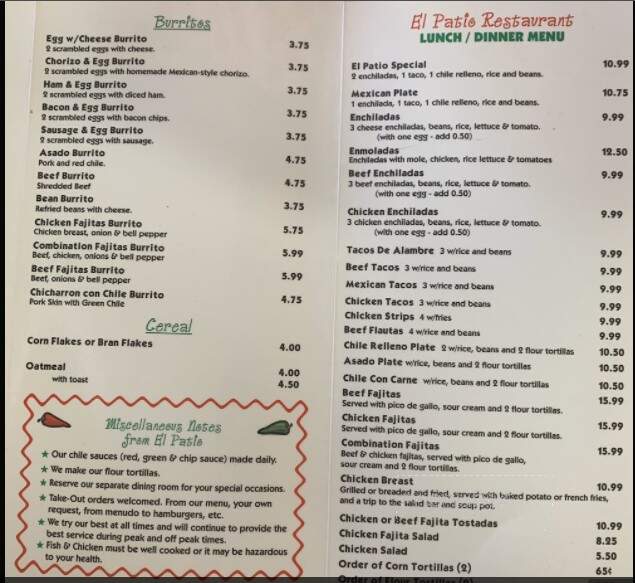 El Patio Restaurant - Presidio, TX menu_pic
