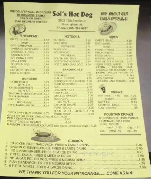 Sol's Hot Dogs - Birmingham, AL menu_pic