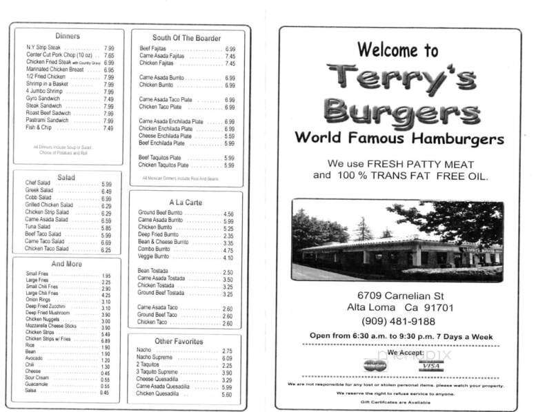 Terry's Burgers - Rancho Cucamonga, CA menu_pic