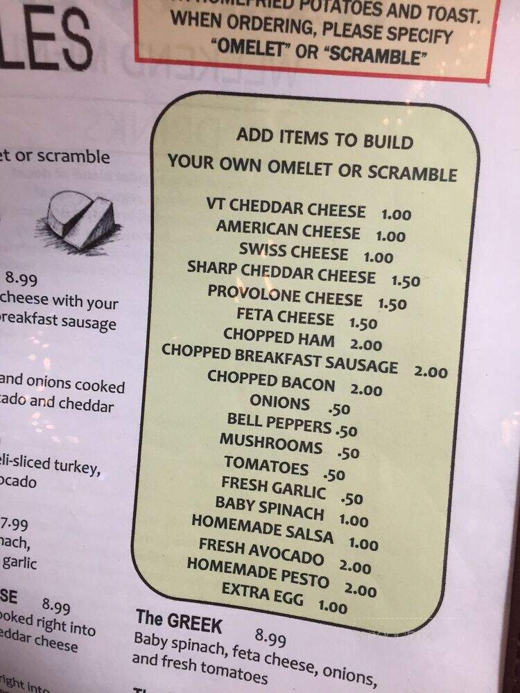 The Flamingo Diner - Brattleboro, VT menu_pic