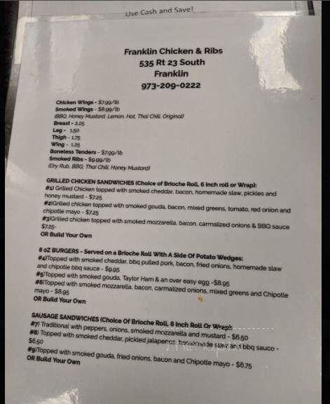 Franklin Chicken and Ribs - Franklin, NJ menu_pic