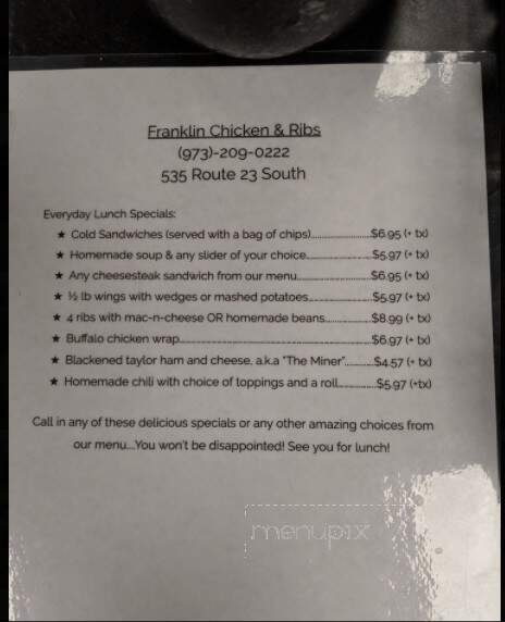 Franklin Chicken and Ribs - Franklin, NJ menu_pic