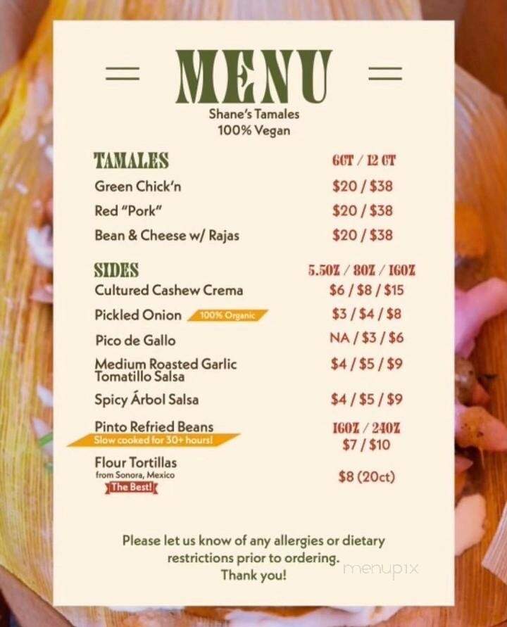 Shane's Tamales - Los Angeles, CA menu_pic