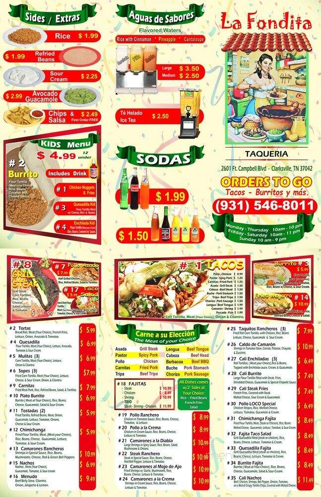 La Fondita - Clarksville, TN menu_pic