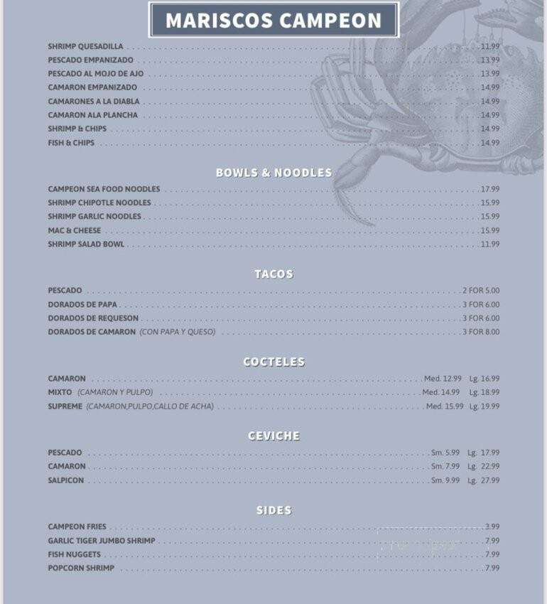 Mariscos Campeon Y Mas - South Gate, CA menu_pic