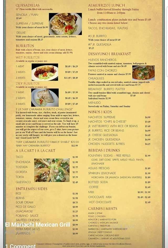 El Mariachi Mexican Grill - Ionia, MI menu_pic