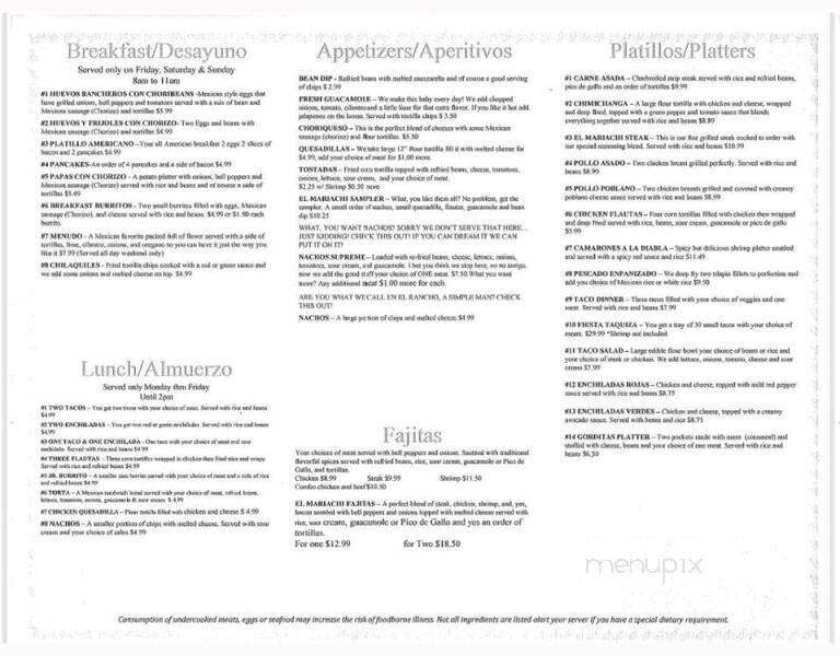 El Mariachi Mexican Grill - Ionia, MI menu_pic