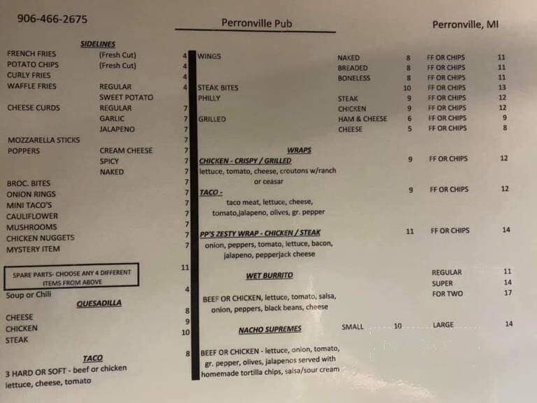 Perronville Pub - Bark River, MI menu_pic
