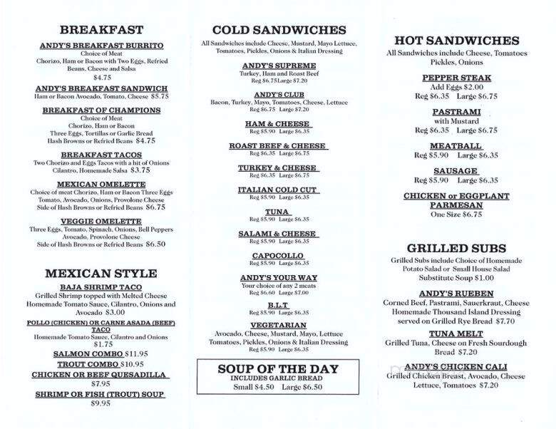 Andy's Submarine Sandwich's - Canoga Park, CA menu_pic