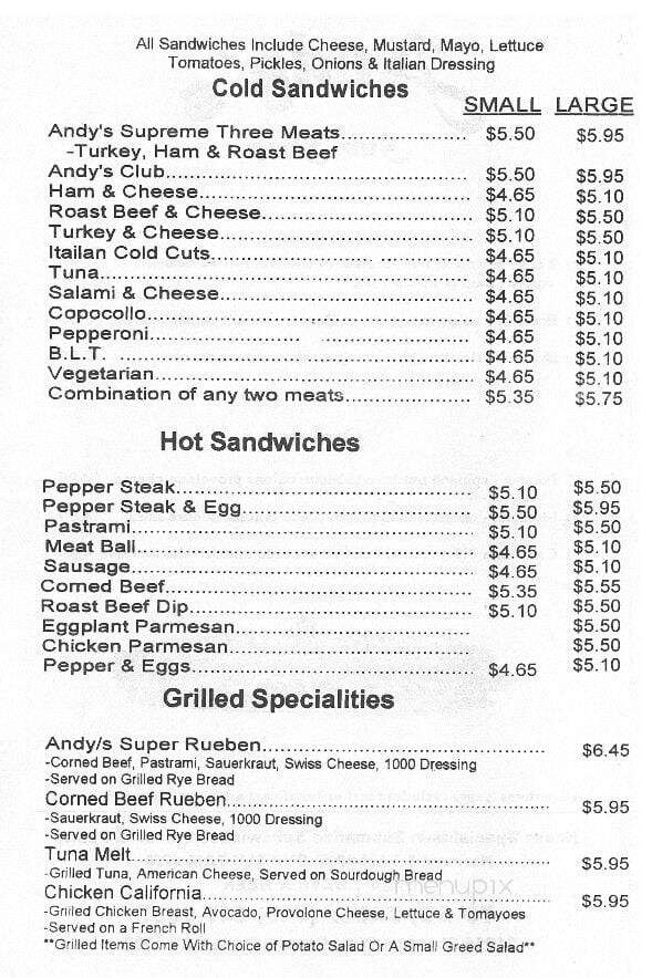 Andy's Submarine Sandwich's - Canoga Park, CA menu_pic