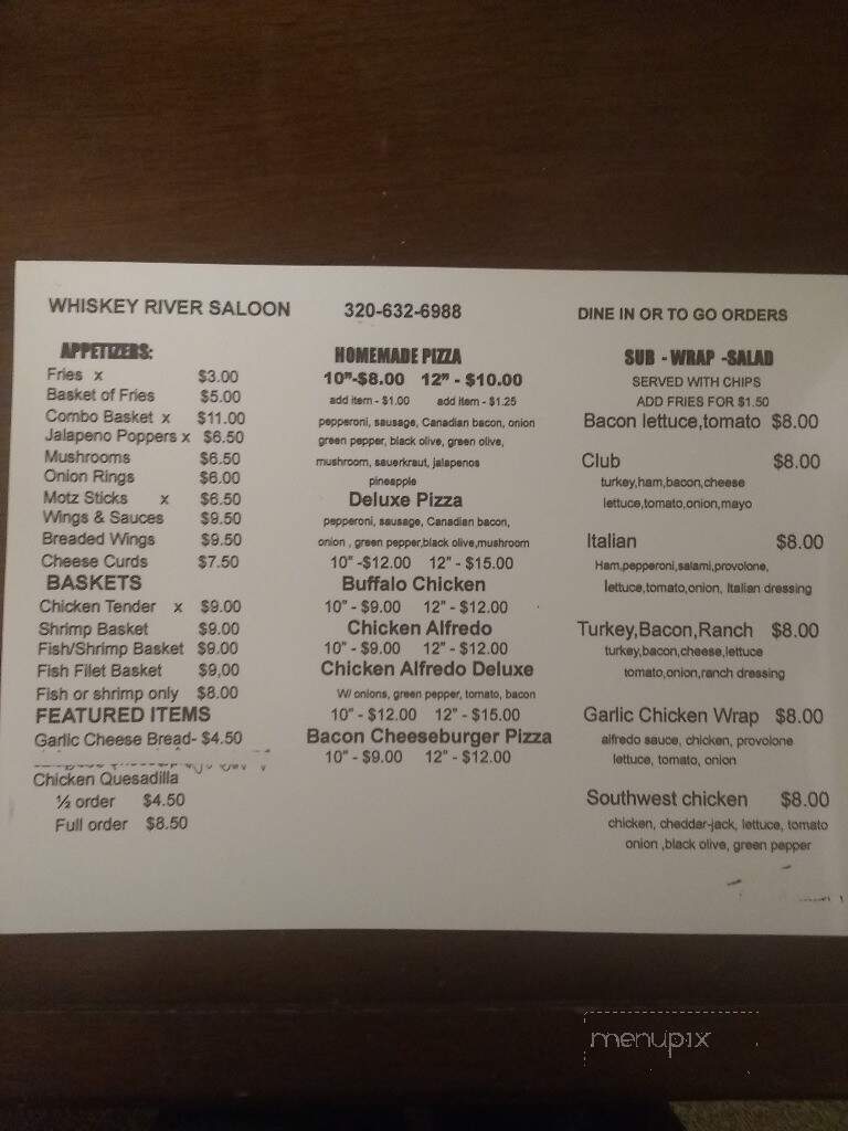 Whiskey River Saloon - Little Falls, MN menu_pic
