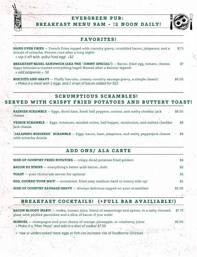 Evergreen Tavern - Rainier, OR menu_pic