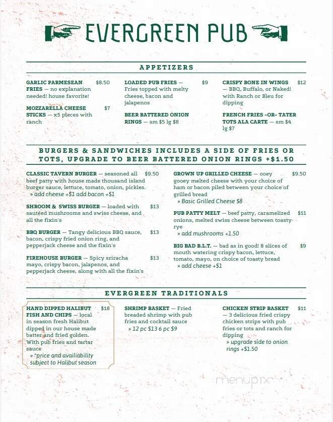 Evergreen Tavern - Rainier, OR menu_pic