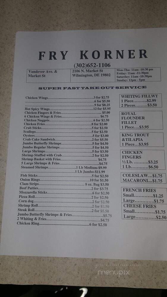 Fry Korner - Wilmington, DE menu_pic