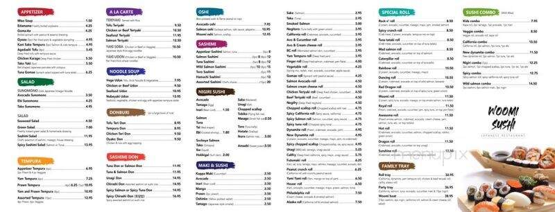 Woomi Sushi - New Westminster, BC menu_pic