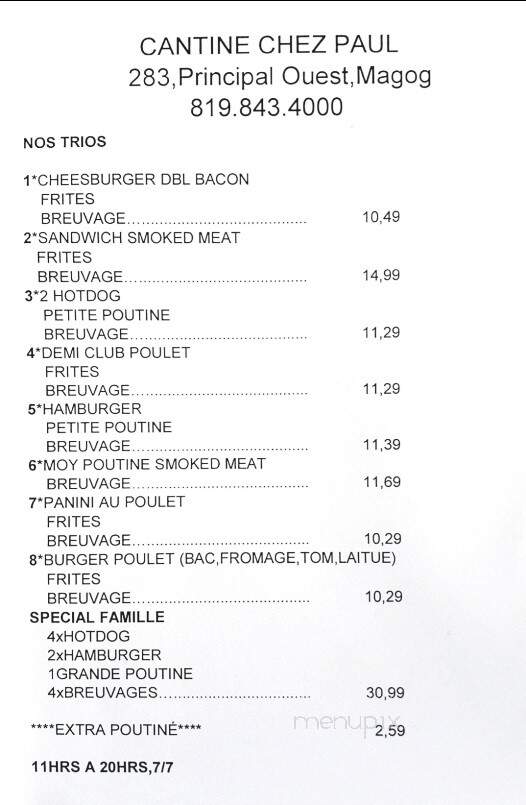 Cantine Chez Paul Enr - Magog, QC menu_pic