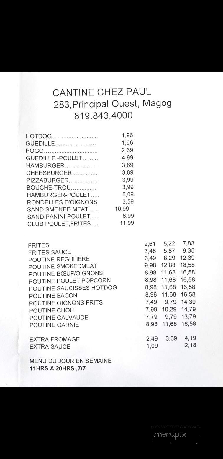 Cantine Chez Paul Enr - Magog, QC menu_pic