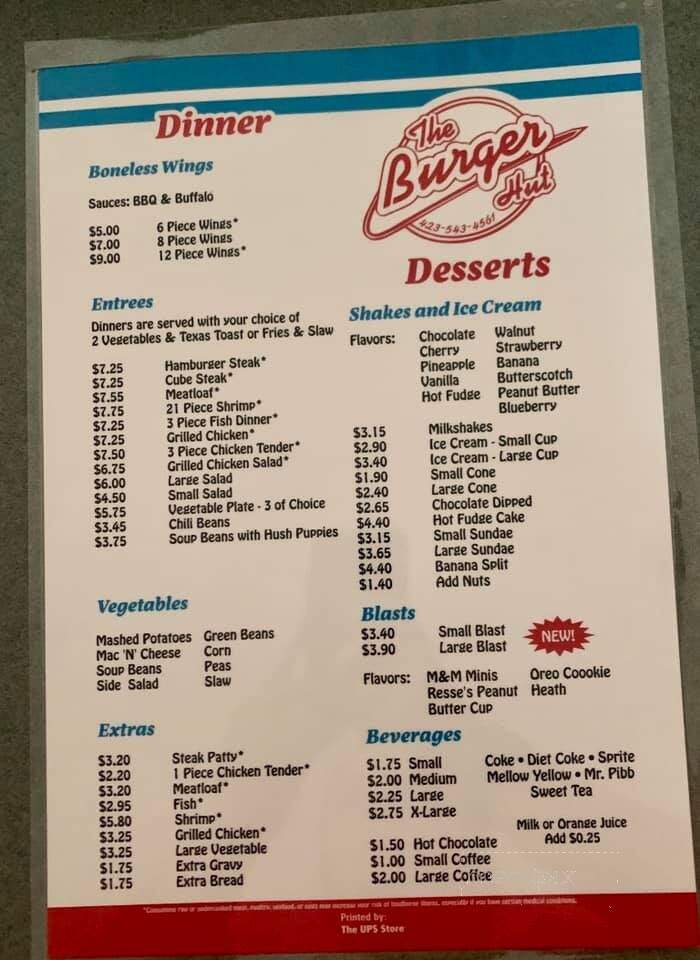 Betty's Burger Hut - Elizabethton, TN menu_pic