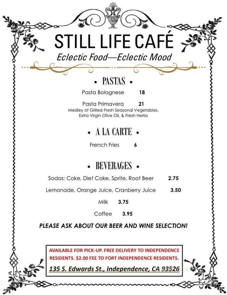 Still Life Cafe - Independence, CA menu_pic