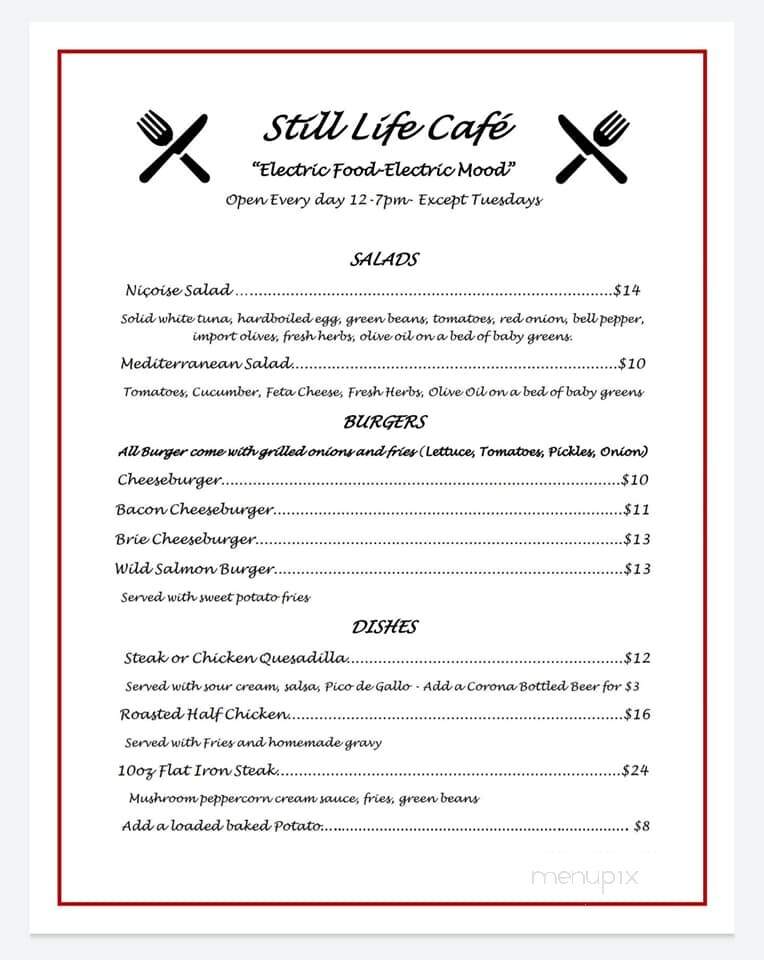 Still Life Cafe - Independence, CA menu_pic