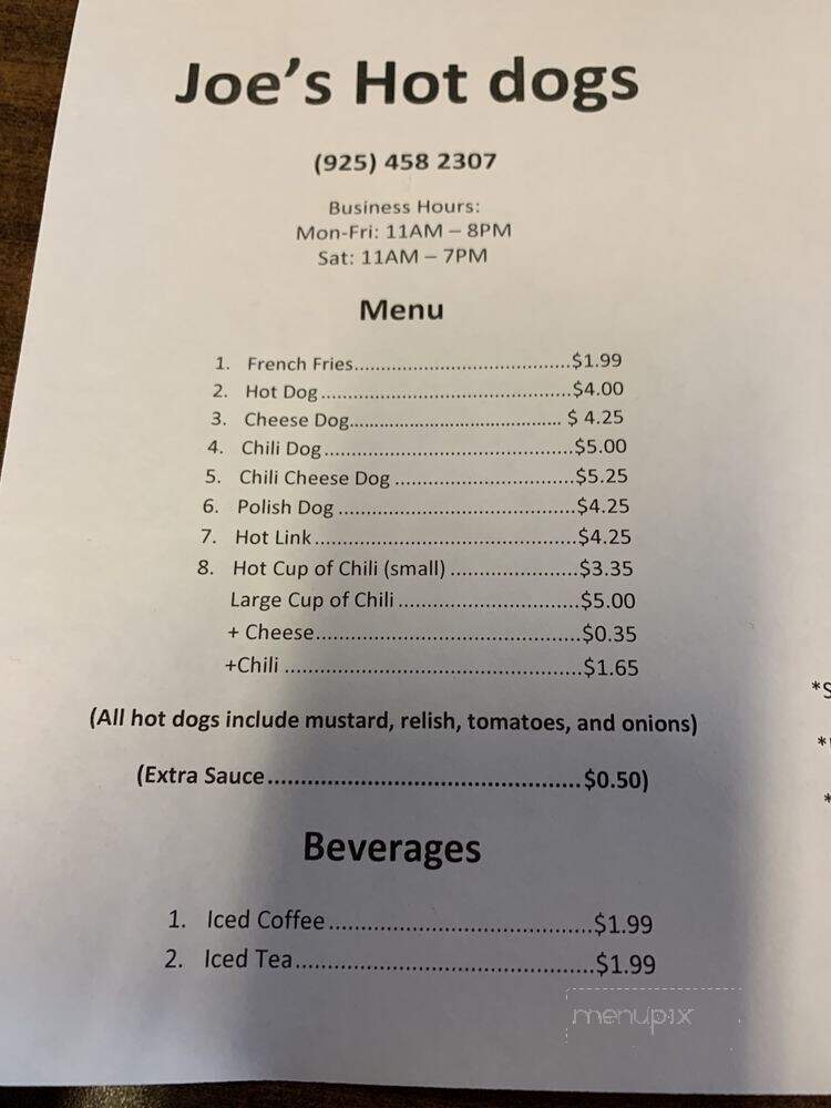 Joseph's Hot Dogs - Bay Point, CA menu_pic