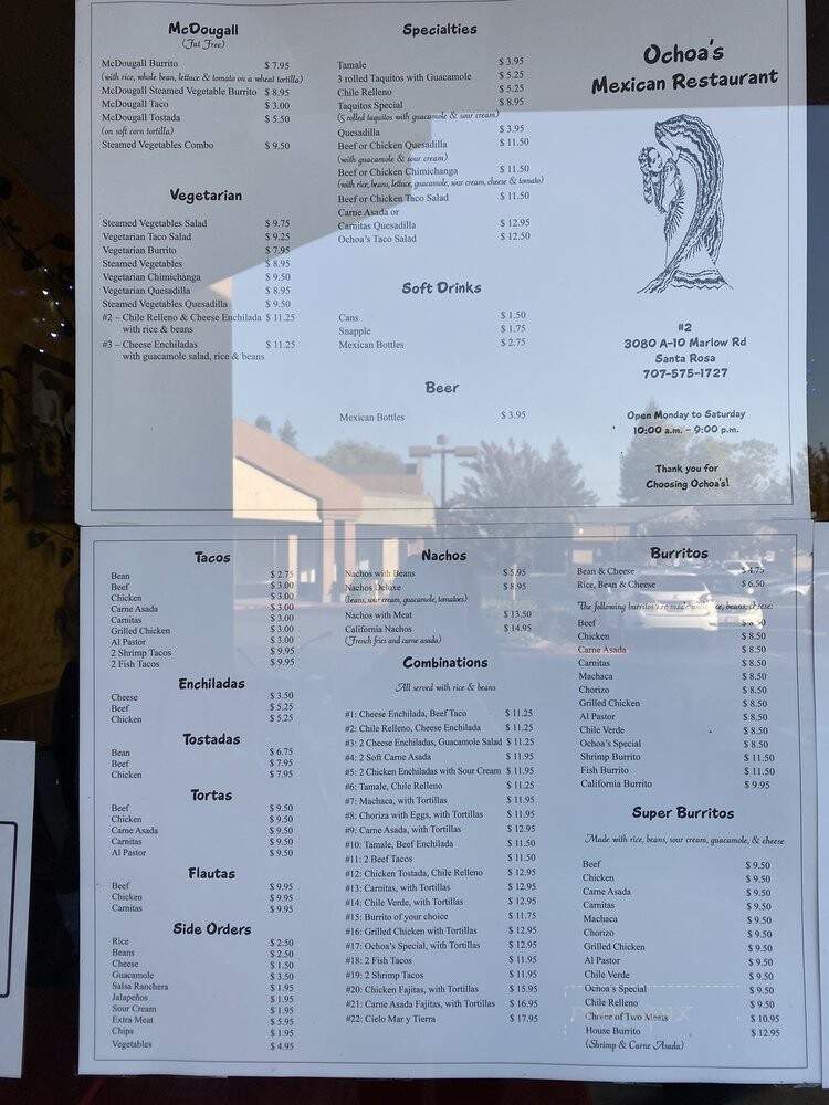 Ochoa's Mexican Restaurant - Santa Rosa, CA menu_pic