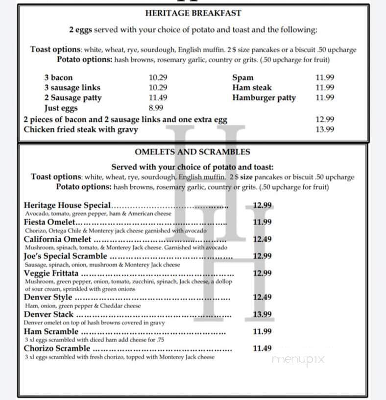 Heritage House Cafe - Vacaville, CA menu_pic