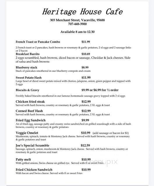 Heritage House Cafe - Vacaville, CA menu_pic