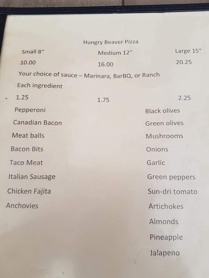 Hungry Beaver Pizza - Wrangell, AK menu_pic